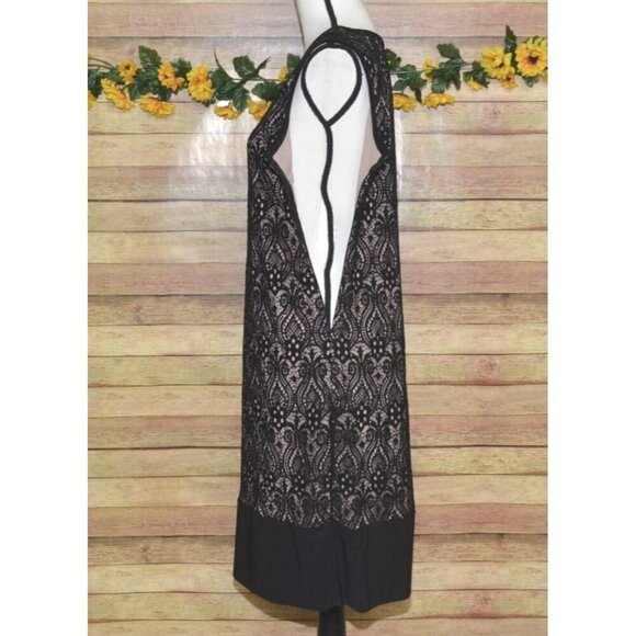 R&M Richards Ladies 12 Black Taupe Sequin Lace Sheath Dress Evening Wear Party - Picture 6 of 12